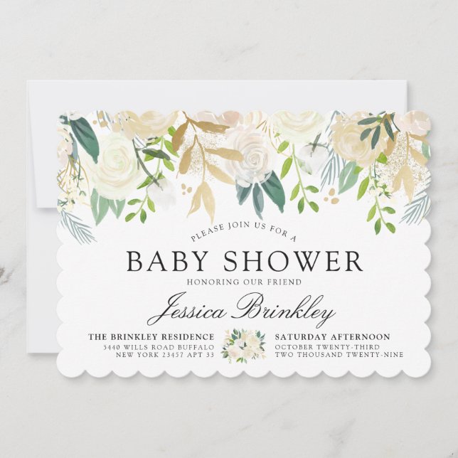 Invitación Bouquet Rosa blanco| Baby Shower (Anverso)