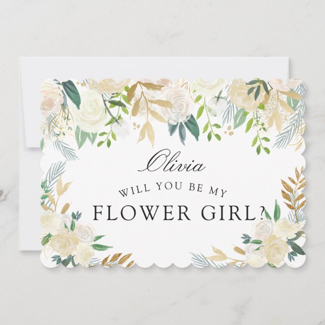 Invitación Bouquet rosa blanco | ¿Serás mi chica flor? (Anverso)