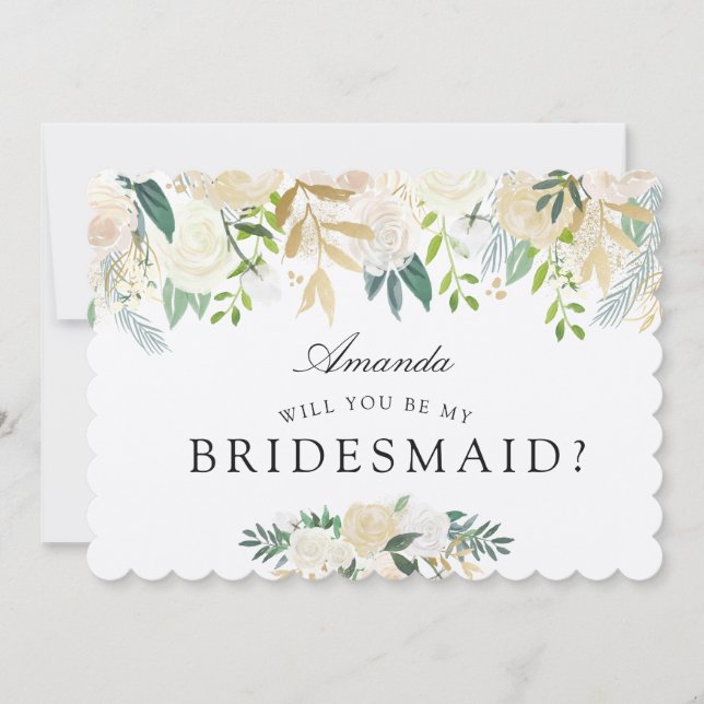 Invitación Bouquet rosa blanco | ¿Serás mi dama de honor? (Anverso)