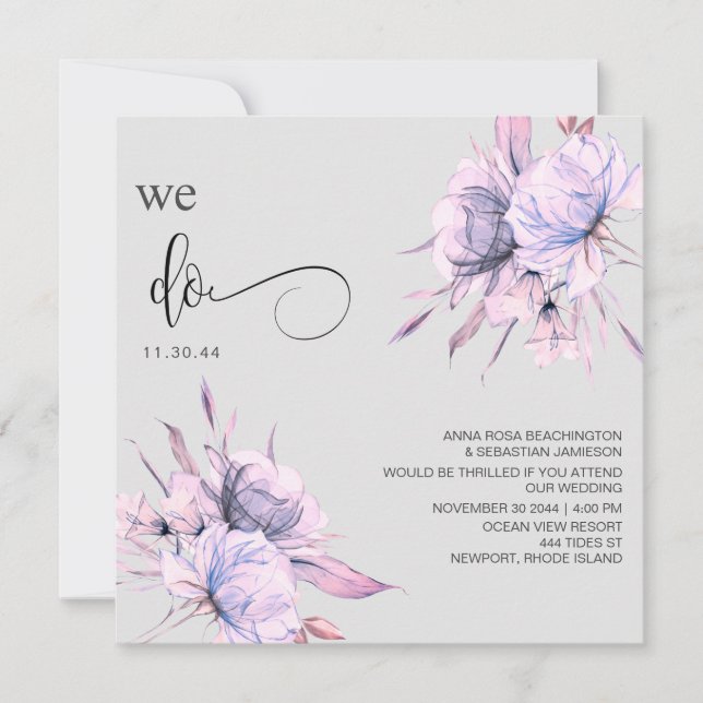 Invitación *~* Bouquet Rubor Floral rosa AR15 QR BODA RSVP (Anverso)
