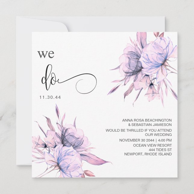 Invitación *~* Bouquet Rubor Rosa AR15 Floral QR BODA RSVP (Anverso)