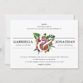 Invitación Bouquet tropical y tipografía moderna| Boda