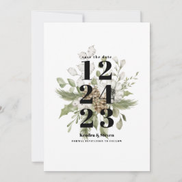 Invitación Bouquet verde y blanco del bosque de invierno |