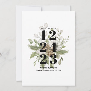 Invitación Bouquet verde y blanco del bosque de invierno