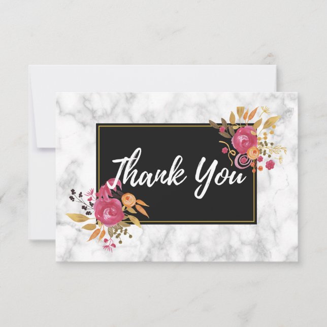 Invitación Bouquets con flores rosadas en Boda de marco negro (Anverso)