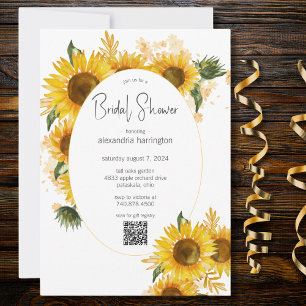 Invitación Bouquets de girasol ducha de novia con código QR