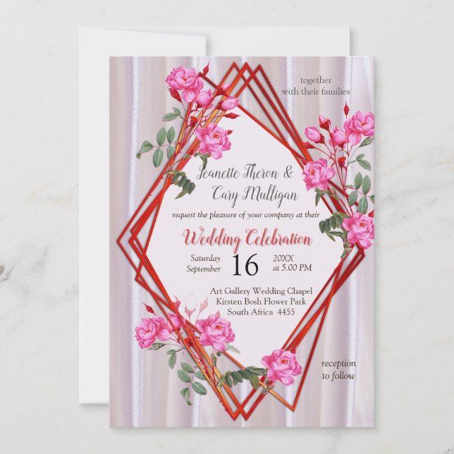 Invitación Bouquets de Rosas multicolores sobre texturas de s (Anverso)
