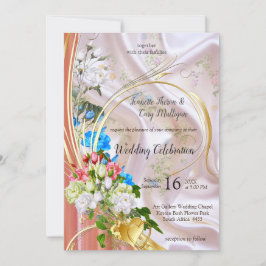 Invitación Bouquets de Rosas multicolores sobre texturas de s