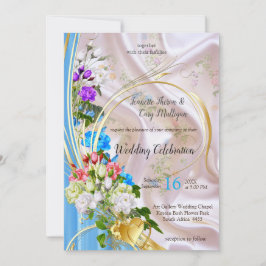 Invitación Bouquets de Rosas multicolores sobre texturas de s