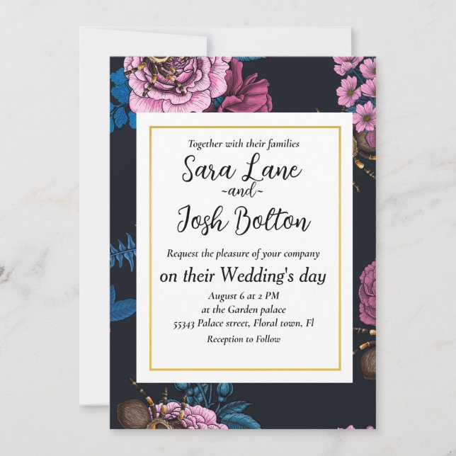 Invitación Bouquets y tarántula 2 (Anverso)