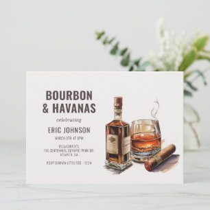 Invitación Bourbon & Cigars Bachelor de cumpleaños para hombr
