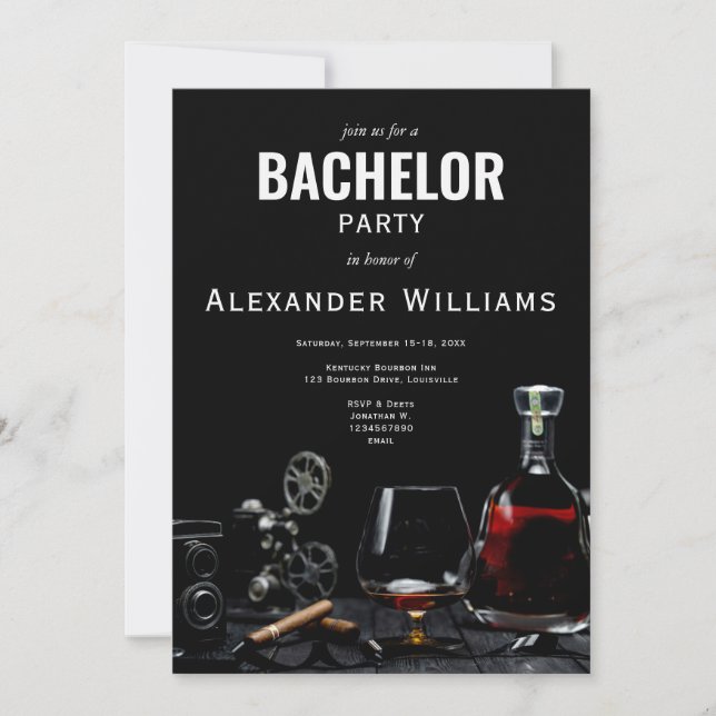 Invitación Bourbon & Cigars Kentucky Whiskey Bacheler Party (Anverso)