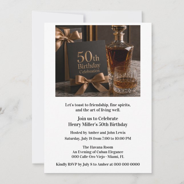 Invitación Bourbon Envejecido a la Perfección Cumpleaños 50 A (Anverso)