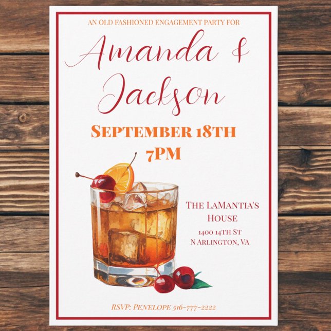Invitación Bourbon Old Fashion Engagement Party (Subido por el creador)