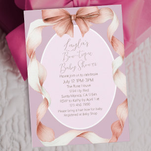 Invitación Boutique de Lazo Rosa Bonito Baby Shower