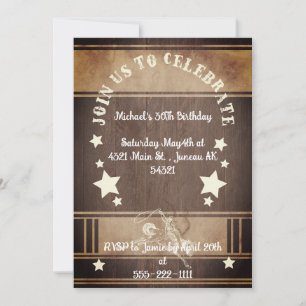 Invitación Bovaquero de madera rústica con tema 30 cumpleaños
