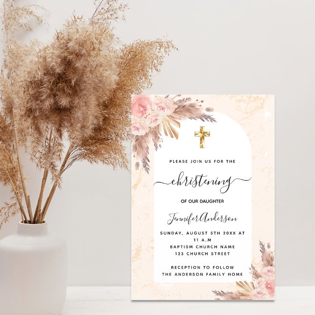 Invitación Bóveda de pampas rosa de oro de mármol negro (Subido por el creador)