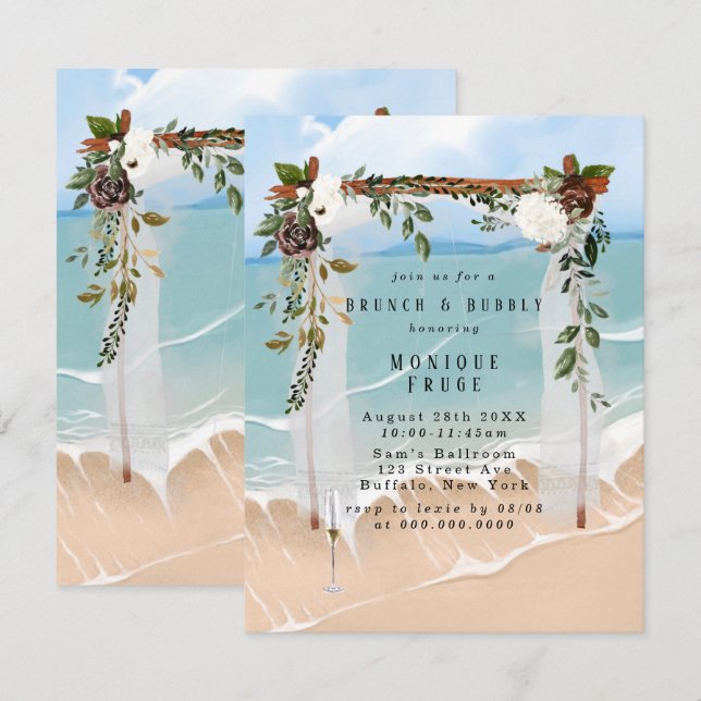 Invitación Bóveda de playa Floral Tropic Brunch & Bubbly Invi (Anverso / Reverso)
