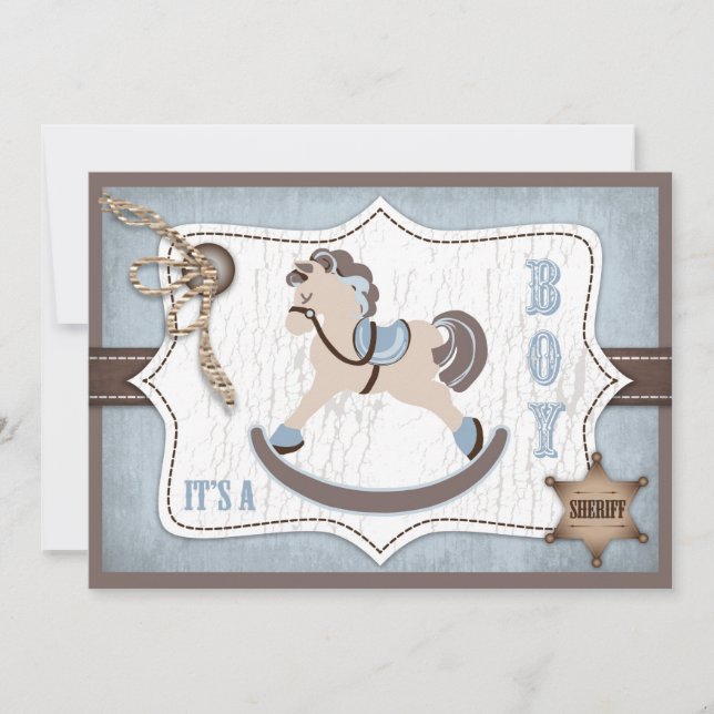 Invitación Bovina Baby Shower Blue de caballo balancín (Anverso)