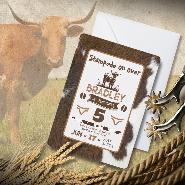 Invitación Bovino de impresión animal Stampede Marrón Cumplea (Subido por el creador)
