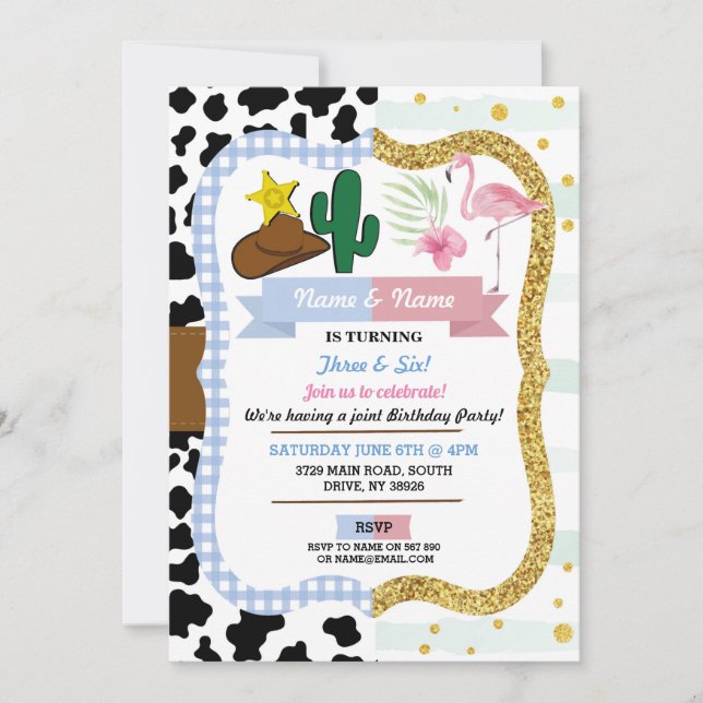Invitación Bovot y Flamingo Chica Aniversario (Anverso)