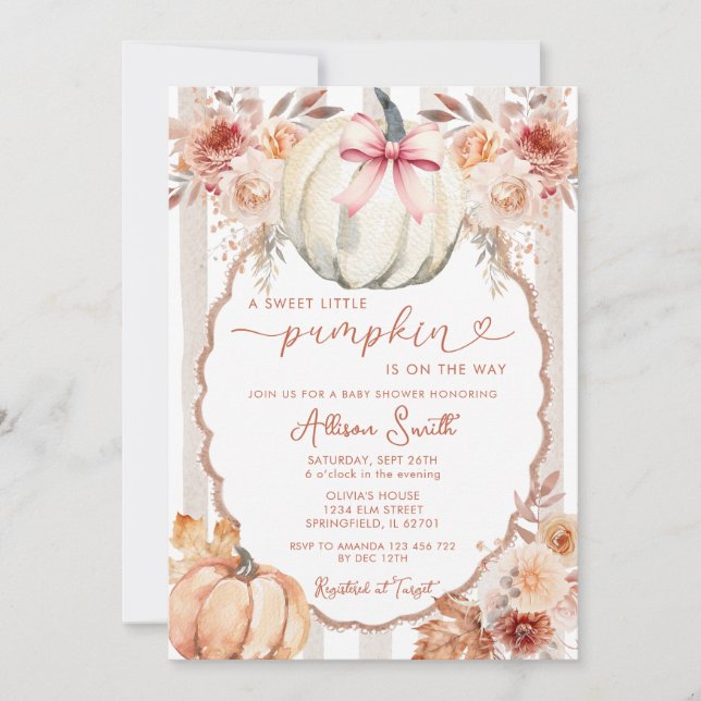 Invitación Bow A Little Pumpkin Boho Baby Shower (Anverso)