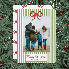 Invitación Bow And Stripes Christmas Card