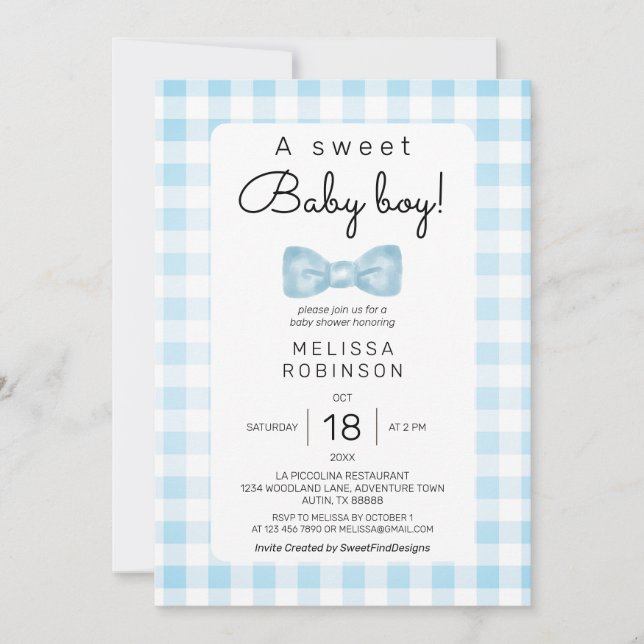 Invitación Bow Baby Boy Shower (Anverso)