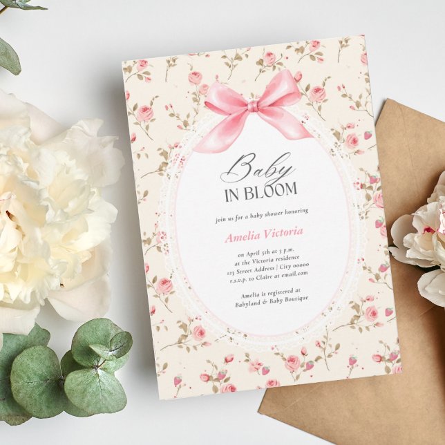Invitación Bow Baby en Bloom Watercolor Baby Shower (Subido por el creador)