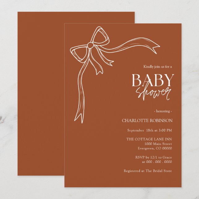 Invitación Bow Baby Shower (Anverso / Reverso)