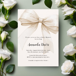 Invitación Bow Baby Shower beige neutro en género