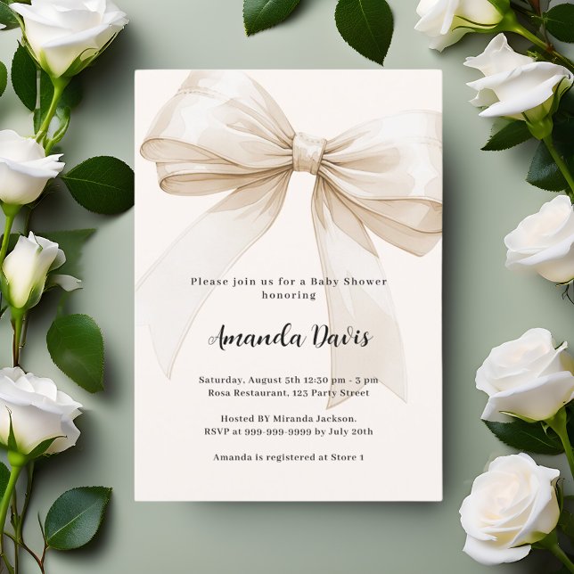 Invitación Bow Baby Shower beige neutro en género (Subido por el creador)