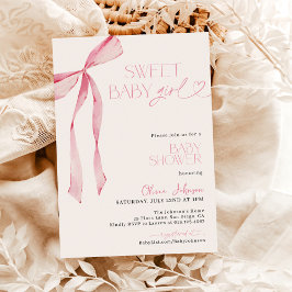 Invitación Bow Baby Shower, Chica rosa Baby Shower