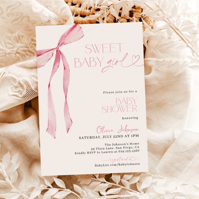 Invitación Bow Baby Shower, Chica rosa Baby Shower (Subido por el creador)