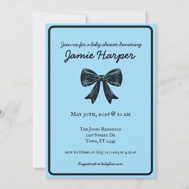 Invitación Bow Baby Shower Invite (Anverso)