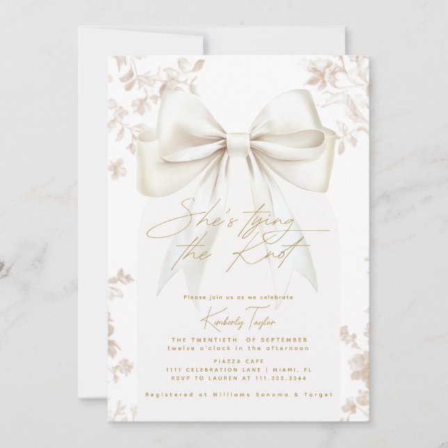 Invitación Bow Beige Toile está atando la ducha nupcial (Anverso)