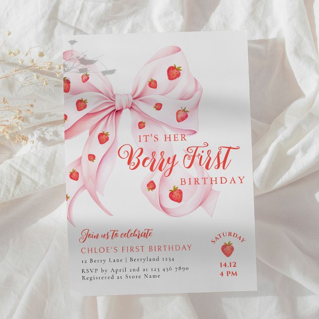 Invitación Bow Berry First Birthday Invitation (Subido por el creador)