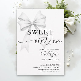 Invitación Bow Black White Modern Elegant Simple Sweet 16