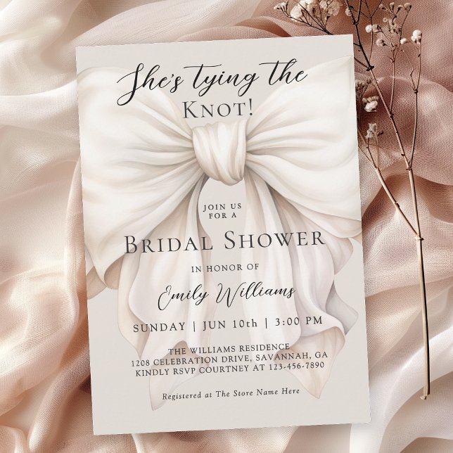 Invitación Bow blanco está atando la ducha de novia Knot (Available in both printed and instant download digital formats for your convenience!)