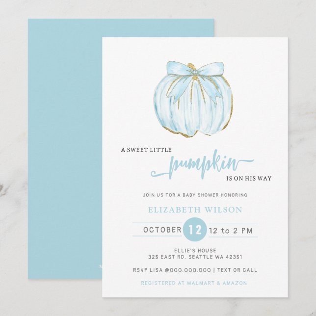 Invitación Bow Blue Bow Boy Baby Shower (Anverso / Reverso)