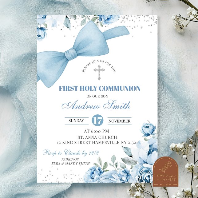Invitación Bow Blue Coquette Primera Comunión Santa (Subido por el creador)