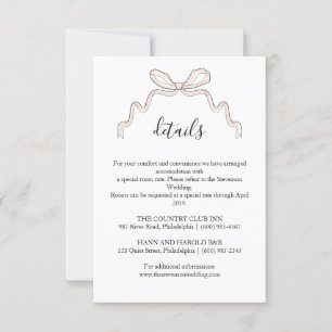Invitación Bow blush Boda Details card