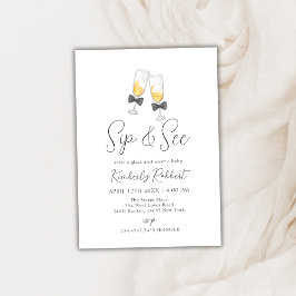 Invitación Bow Champagne Glass Sip y See Baby Shower