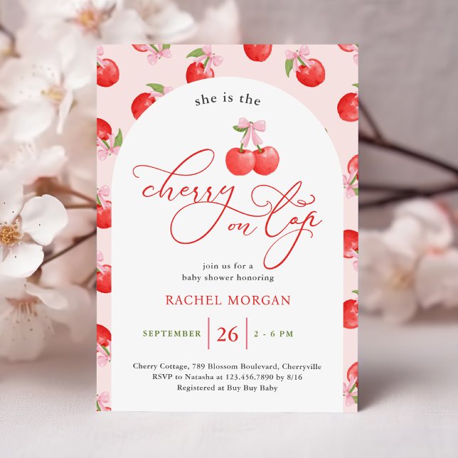 Invitación Bow Cherry en Top Baby Girl Shower (Subido por el creador)