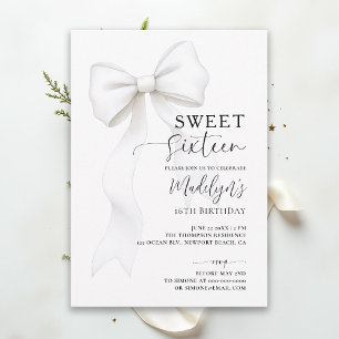 Invitación Bow Chic Negro Blanco Caligrafía Elegante Sweet 16