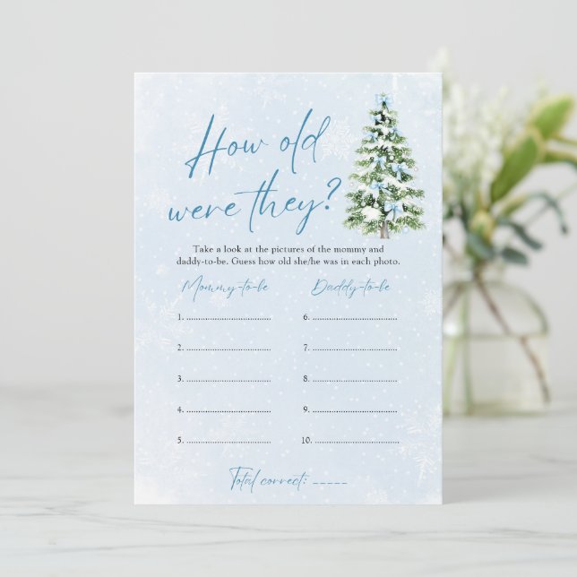 Invitación Bow Christmas Baby Shower How Old Were They Game (Anverso de pie)