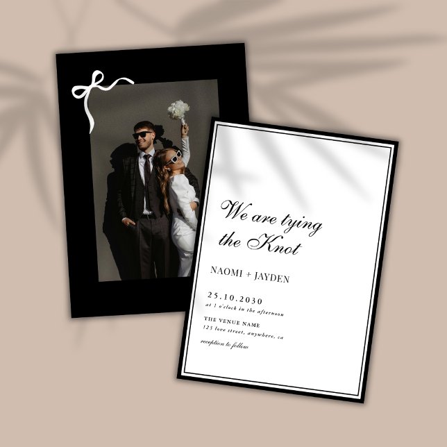 Invitación Bow Classic Old Money Black & White Photo Wedding (Subido por el creador)