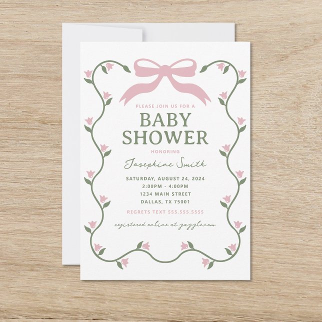 Invitación Bow con Baby Shower de Vine de Flor (Subido por el creador)