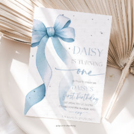 Invitación Bow Coquette Blue 1st Birthday 