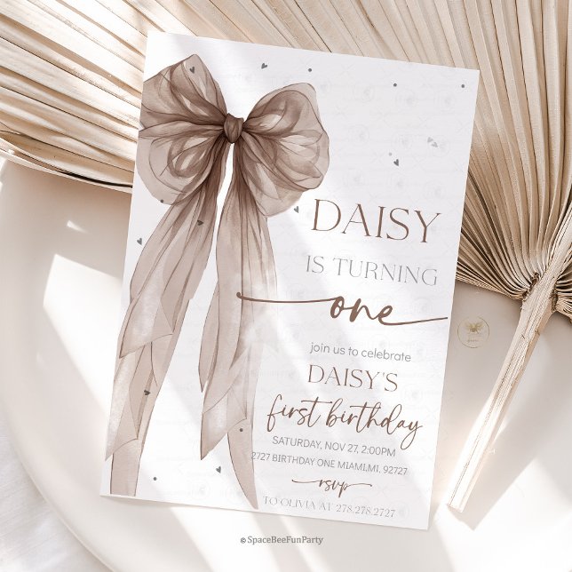 Invitación Bow Coquette Chocolate Mocha  Birthday  (Bow Coquette Birthday,Elegant coquette,ribbon pamper party,Bow Any Age Party, Party decoration bow,)